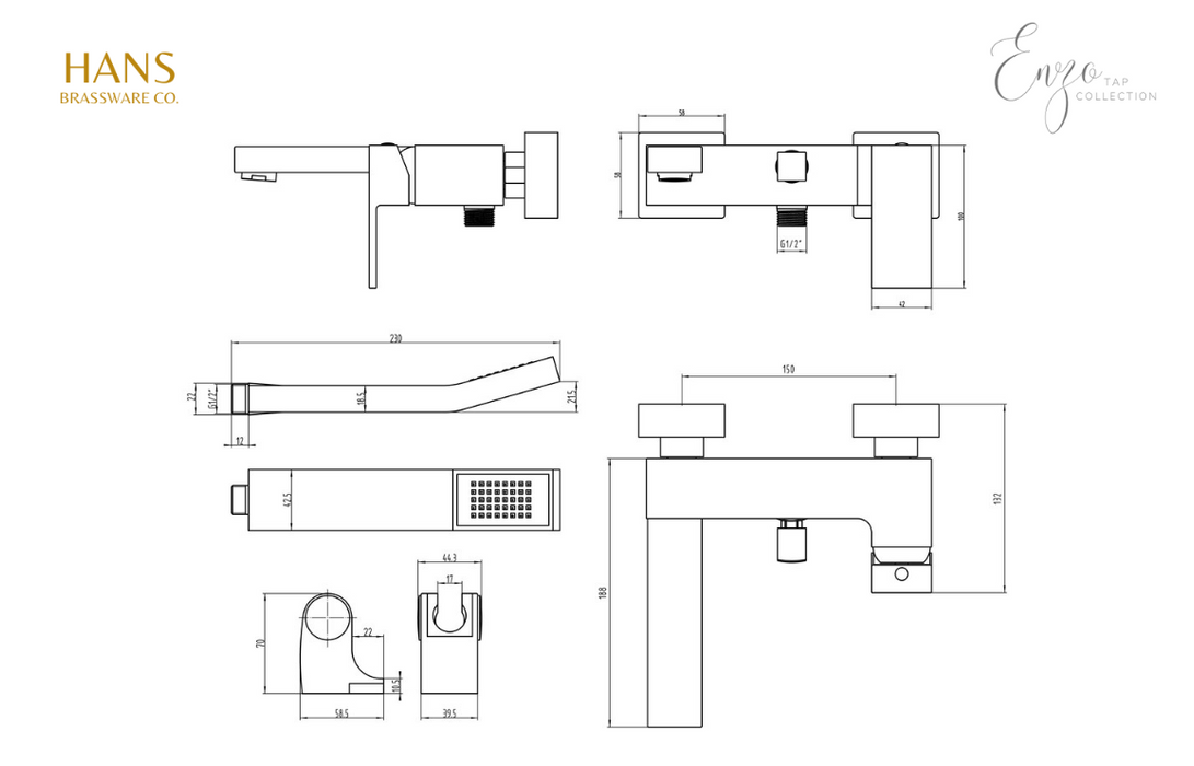 Hans Brassware Co. - Enzo - Wall Mounted Basin Mixer Bathrom Tap