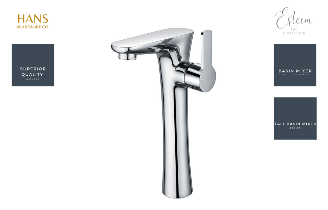 Hans Brassware Co. - Esteem - Mono Tall Basin Bathroom Tap - Chrome