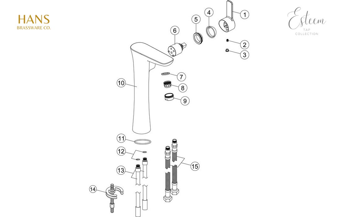 Hans Brassware Co. - Esteem - Mono Tall Basin Bathroom Tap - Chrome