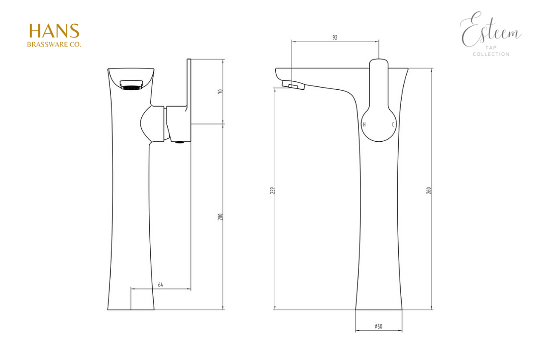 Hans Brassware Co. - Esteem - Mono Tall Basin Bathroom Tap - Chrome