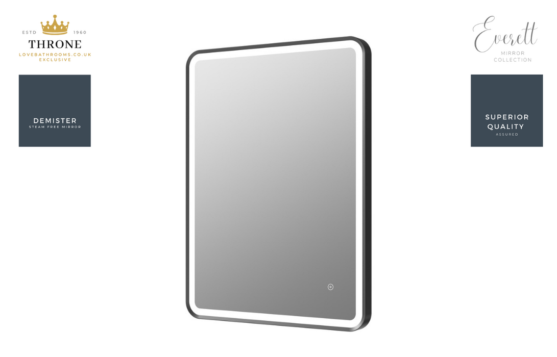 Throne - Everett - 600mm Rectangle Front-Lit LED Bathroom Mirror - Matt Black