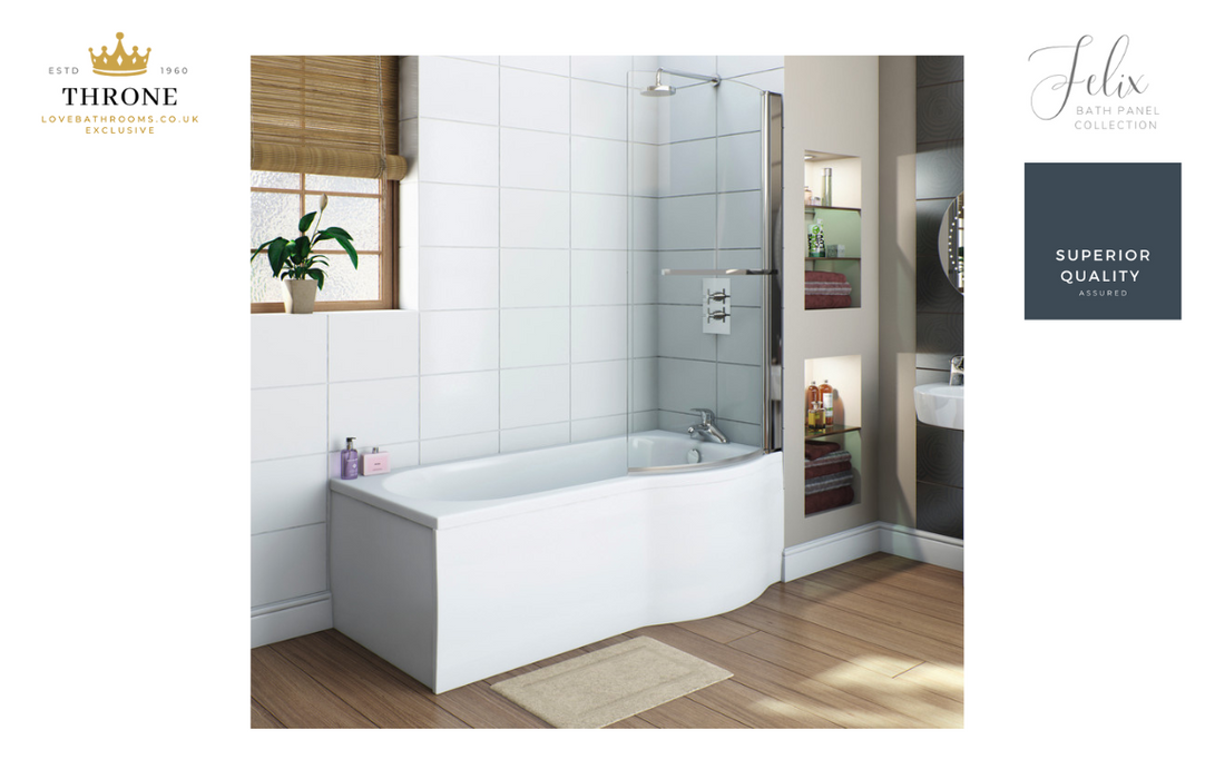 Throne - Felix - P Shape Shower Bath - 1700mm Front Panel - White