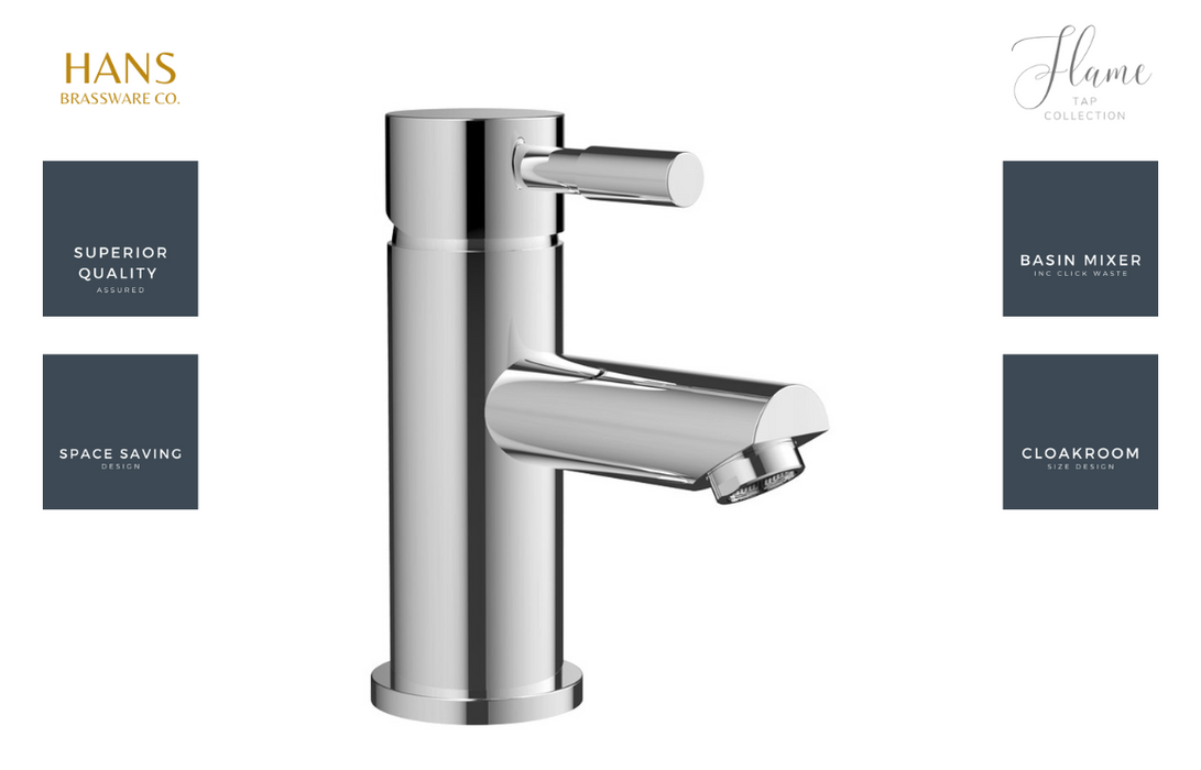 Hans Brassware Co. - Flame - Cloakroom Basin Mixer Bathroom Tap & Click Clack Waste - Chrome