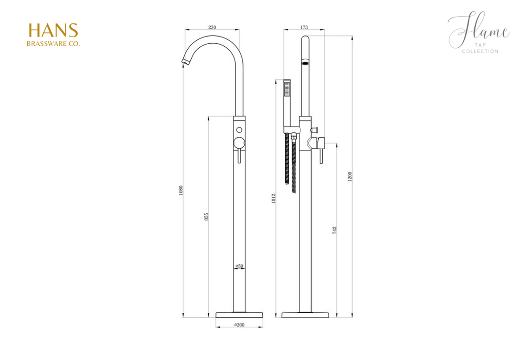 Hans Brassware Co. - Flame - Floor Standing Bath Shower Mixer Bathroom Tap - Chrome