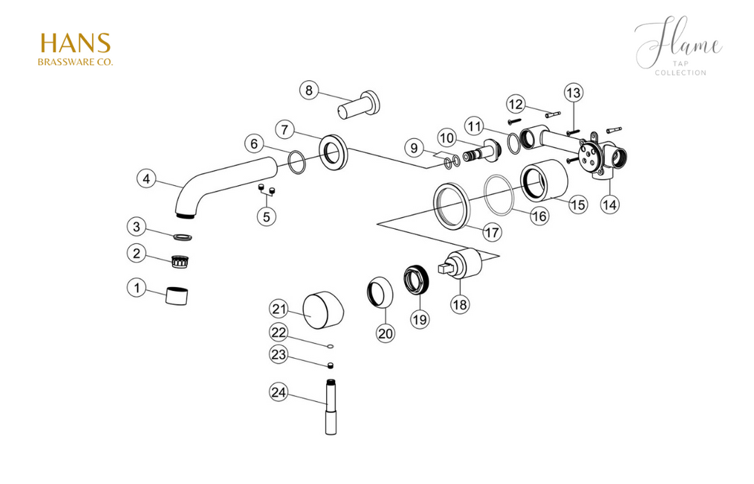 Hans Brassware Co. - Flame - Wall Mounted Basin Mixer Bathrom Tap