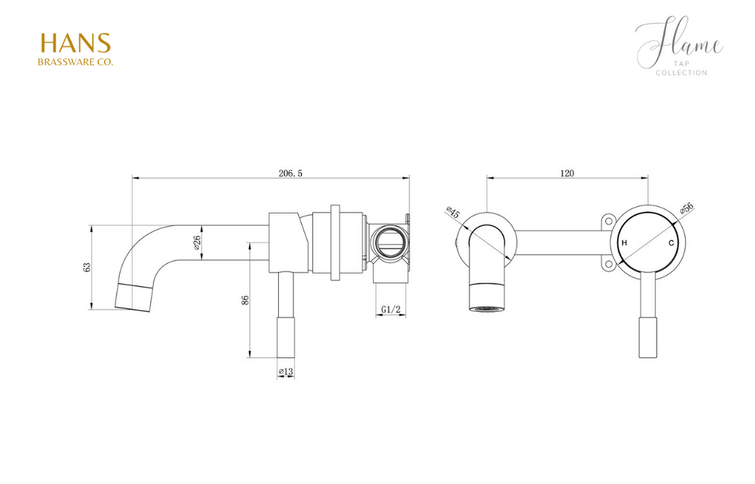 Hans Brassware Co. - Flame - Wall Mounted Basin Mixer Bathrom Tap