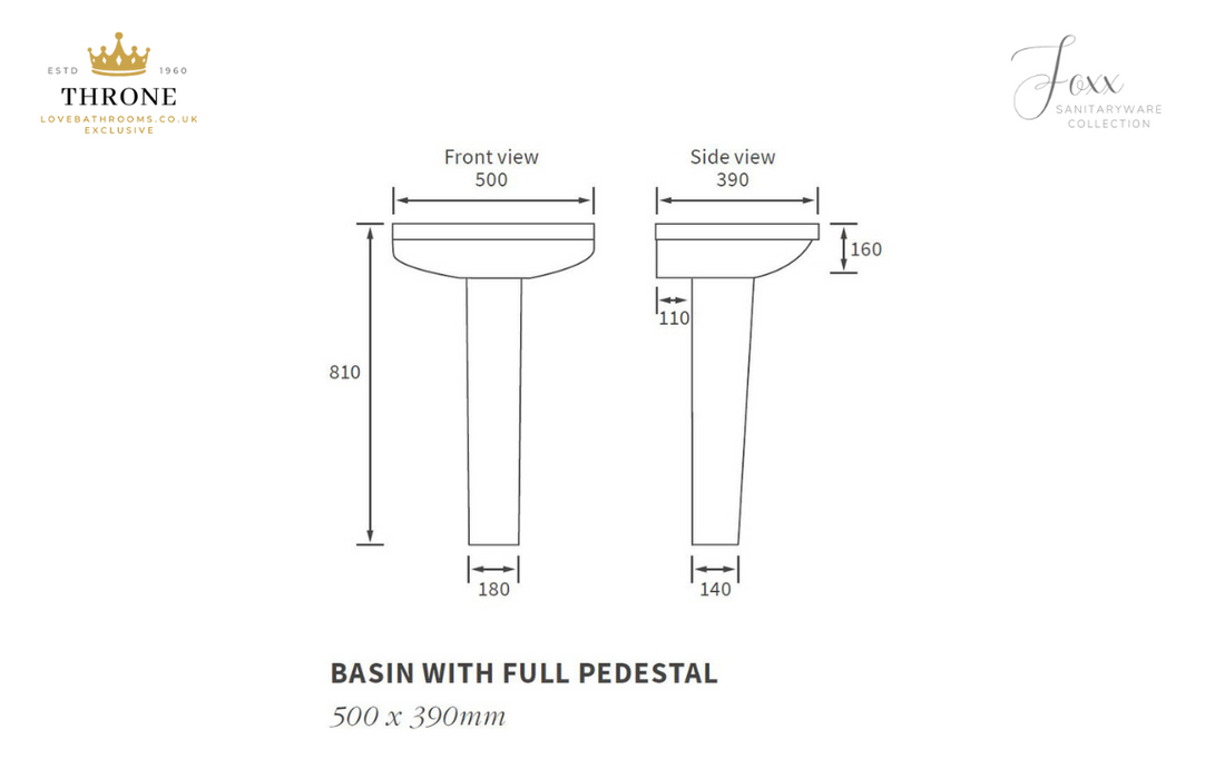 Throne - Foxx - 500x390mm 1TH Basin & Full Pedestal