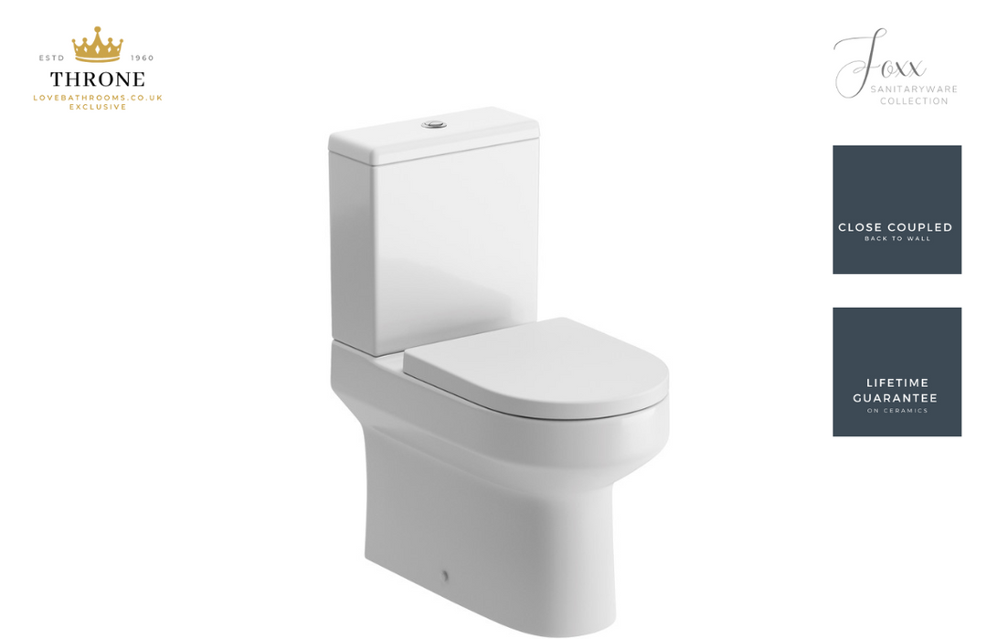 Throne - Foxx - Close Coupled Back To Wall WC Toilet & Soft Close Seat