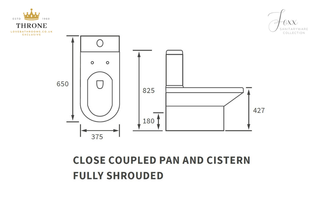 Throne - Foxx - Close Coupled Back To Wall WC Toilet & Soft Close Seat