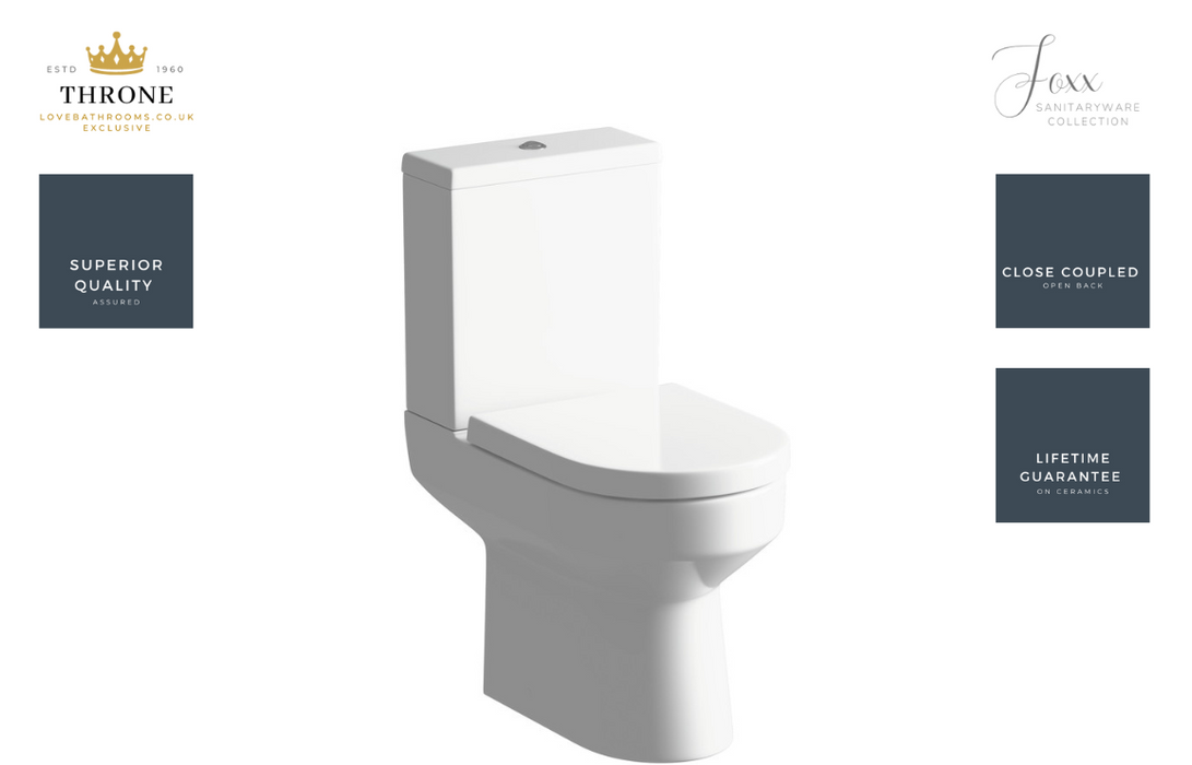 Throne - Foxx - Close Coupled Open Back WC Toilet & Soft Close Seat