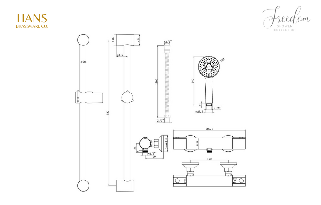 Hans Brassware Co. - Freedom - Cool Touch Thermostatic Bar Valve Mixer Shower