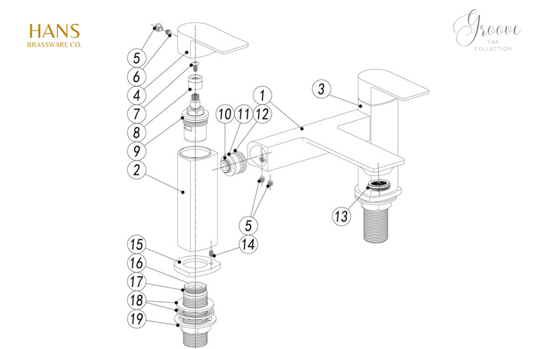 Hans Brassware Co. - Groove - Bath Filler Bathroom Tap - Chrome