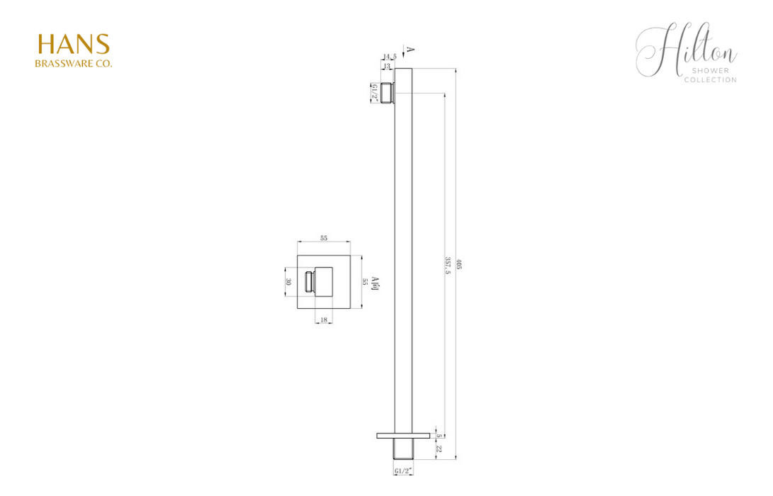 Hans Brassware Co. - Hilton Shower Pack Two - Twin Control Two Outlet Shower Valve Kit Square - w/Handset & Brass Overhead