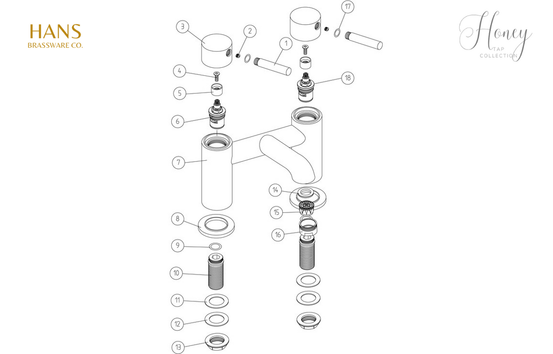 Hans Brassware Co. - Honey - Bath Filler Bathroom Tap - Brushed Brass