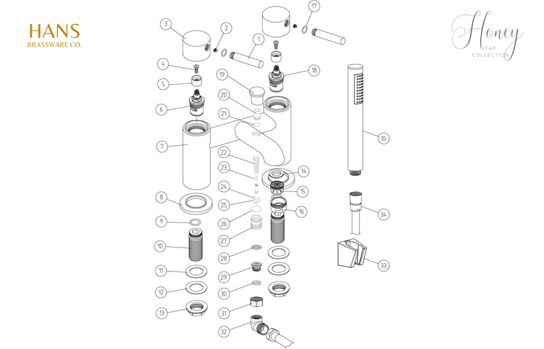 Hans Brassware Co. - Honey - Bath Shower Mixer Bathroom Tap - Brushed Brass