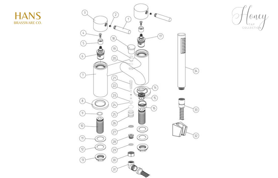 Hans Brassware Co. - Honey - Bath Shower Mixer Bathroom Tap - Chrome