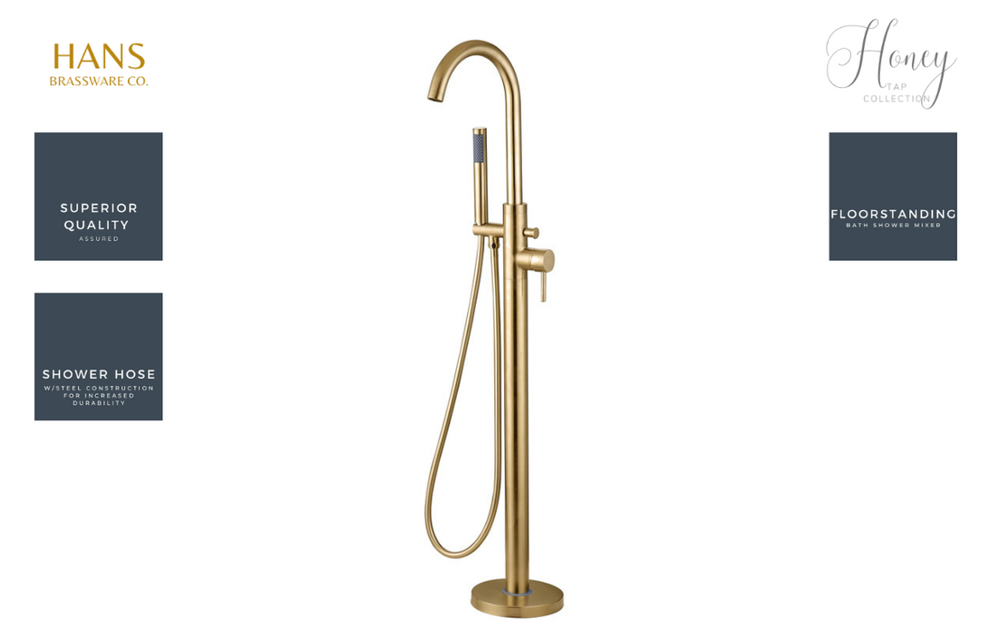 Hans Brassware Co. - Honey - Floor Standing Bath Shower Mixer Bathroom Tap - Brushed Brass