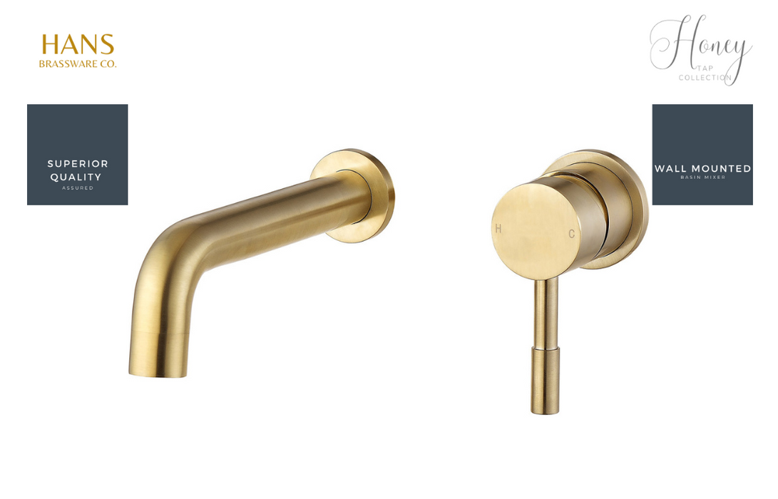 Hans Brassware Co. - Honey - Wall Mounted Basin Mixer Bathroom Tap - Brushed Brass