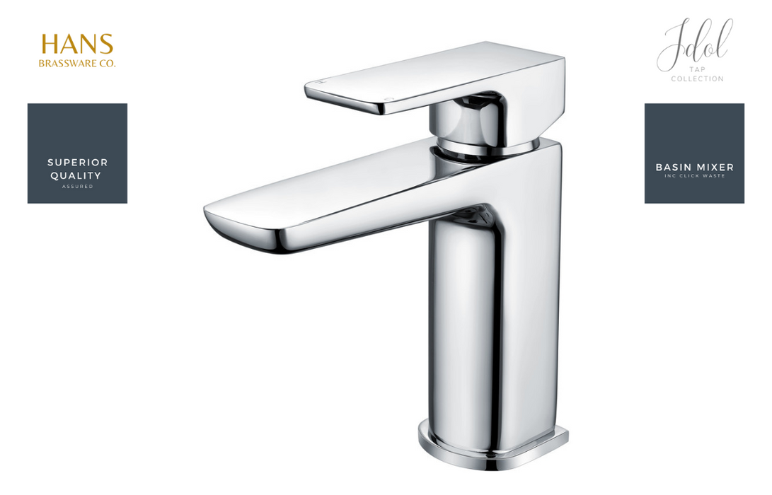 Hans Brassware Co. - Idol - Basin Mixer Bathroom Tap & Click Clack Waste - Chrome