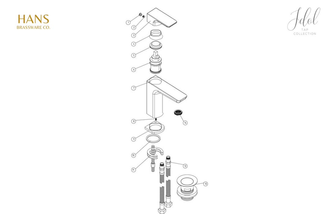 Hans Brassware Co. - Idol - Basin Mixer Bathroom Tap & Click Clack Waste - Chrome