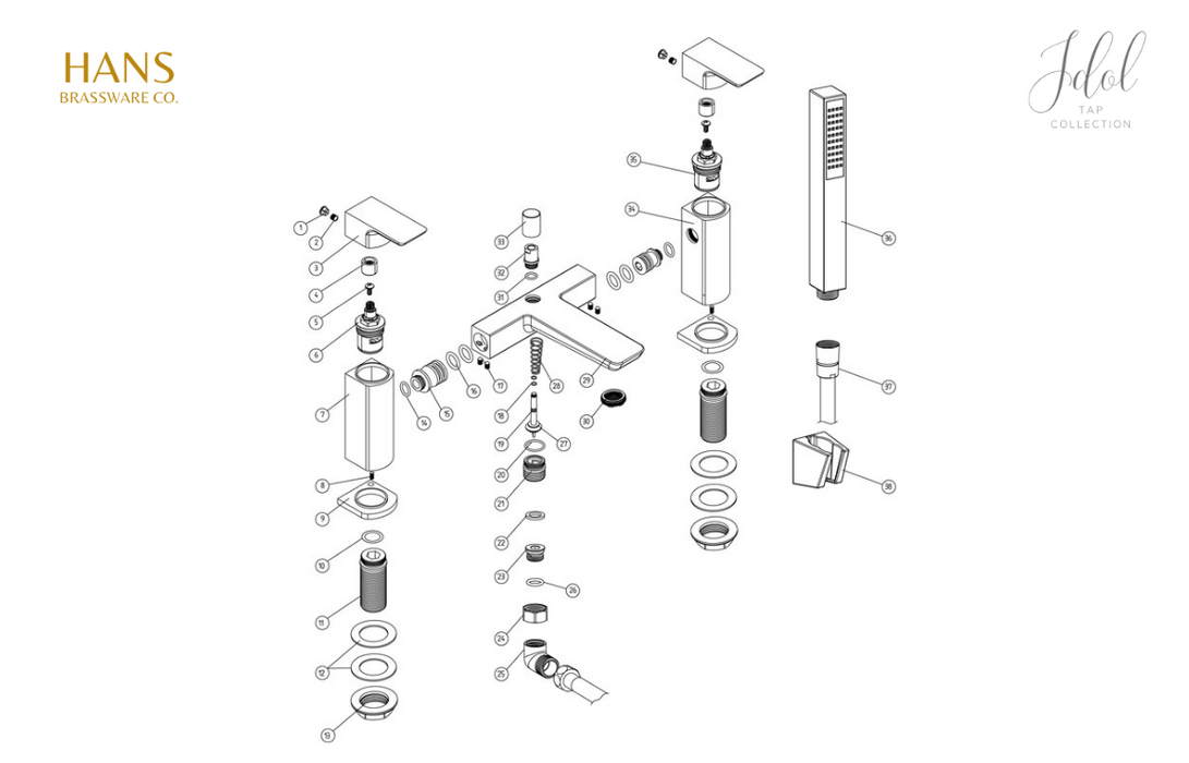 Hans Brassware Co. - Idol - Bath Shower Mixer Bathroom Tap - Shower Kit - Chrome