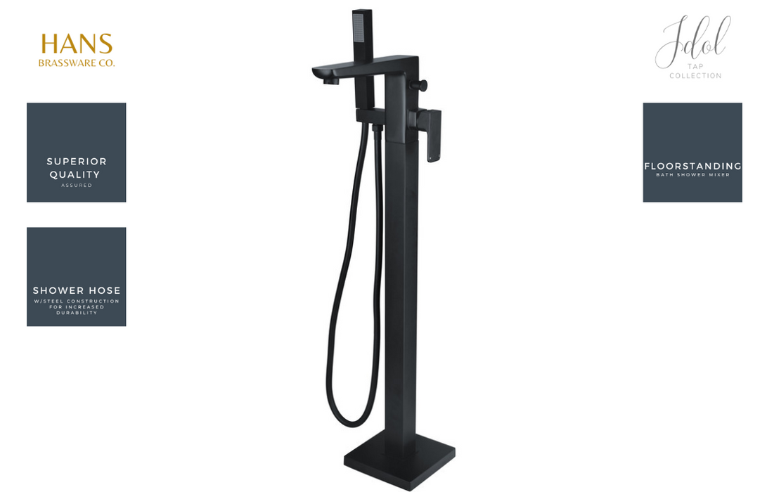 Hans Brassware Co. - Idol - Floor Standing Bath Shower Mixer Bathroom Tap - Matt Black