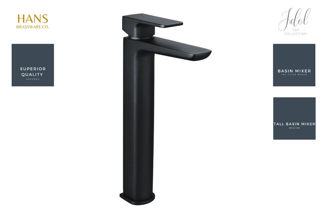 Hans Brassware Co. - Idol - Mono Tall Basin Bathroom Tap - Matt Black