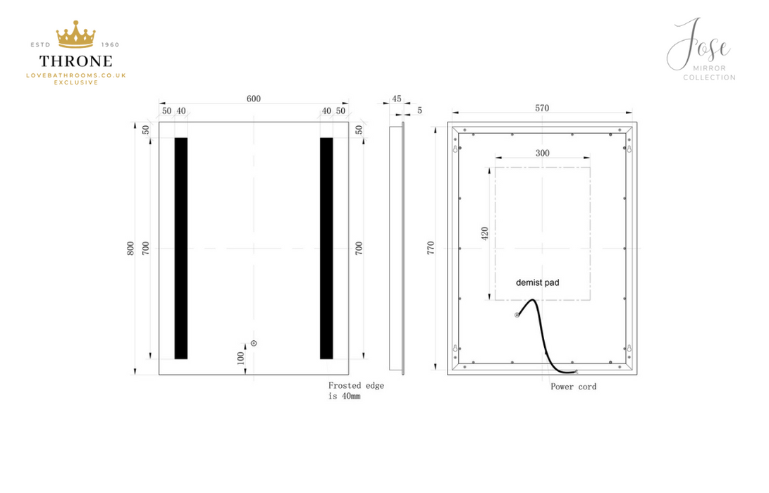 Throne - Jose - 600x800mm Rectangle Front-Lit LED Bathroom Mirror