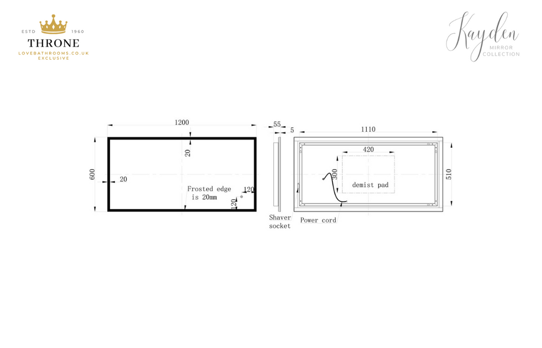 Throne - Kayden - 600x1200mm Rectangle Surround-Lit LED Bathroom Mirror