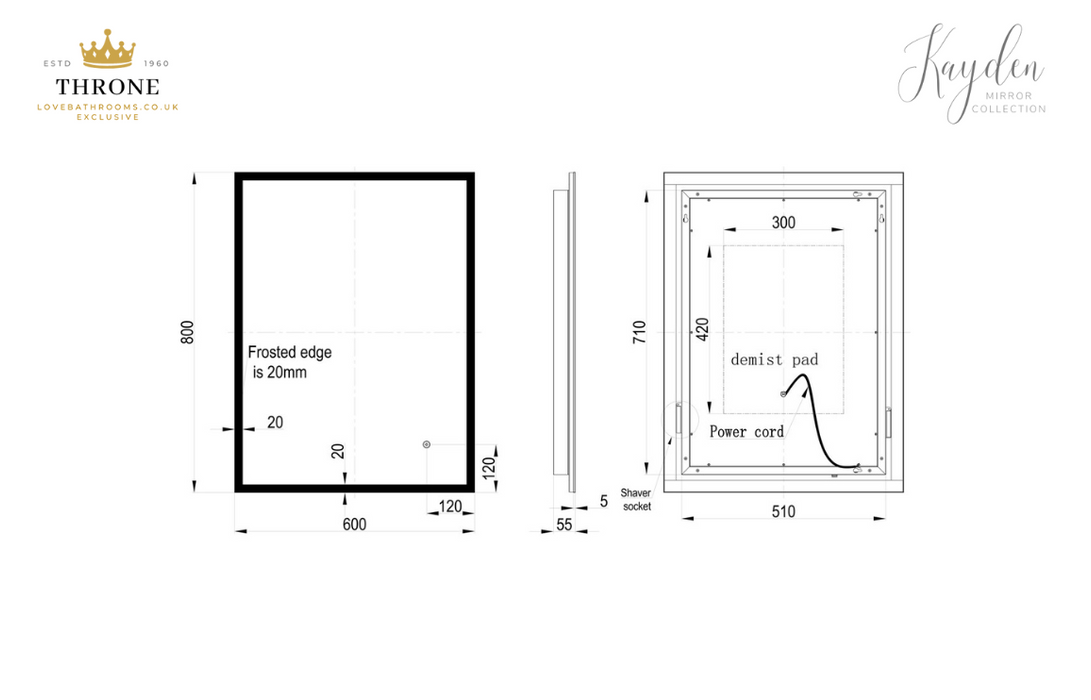 Throne - Kayden - 600x800mm Rectangle Surround-Lit LED Bathroom Mirror