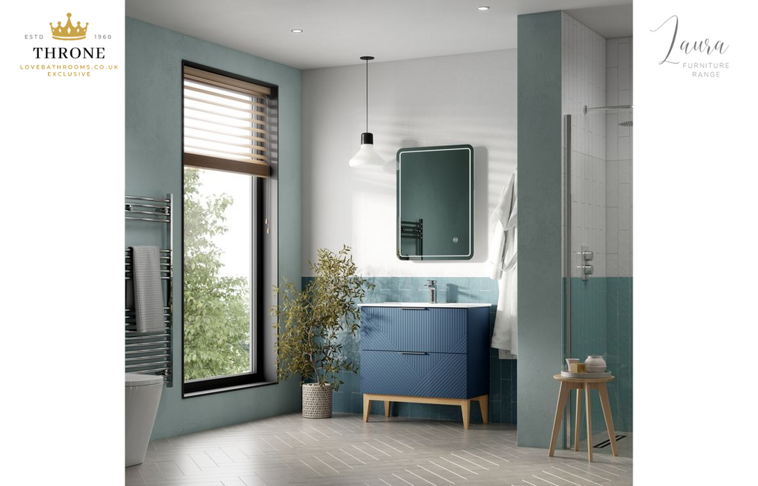 Throne - Laura - 615mm Floor Standing 2 Drawer Basin Unit & Basin - Matt Smoke Blue