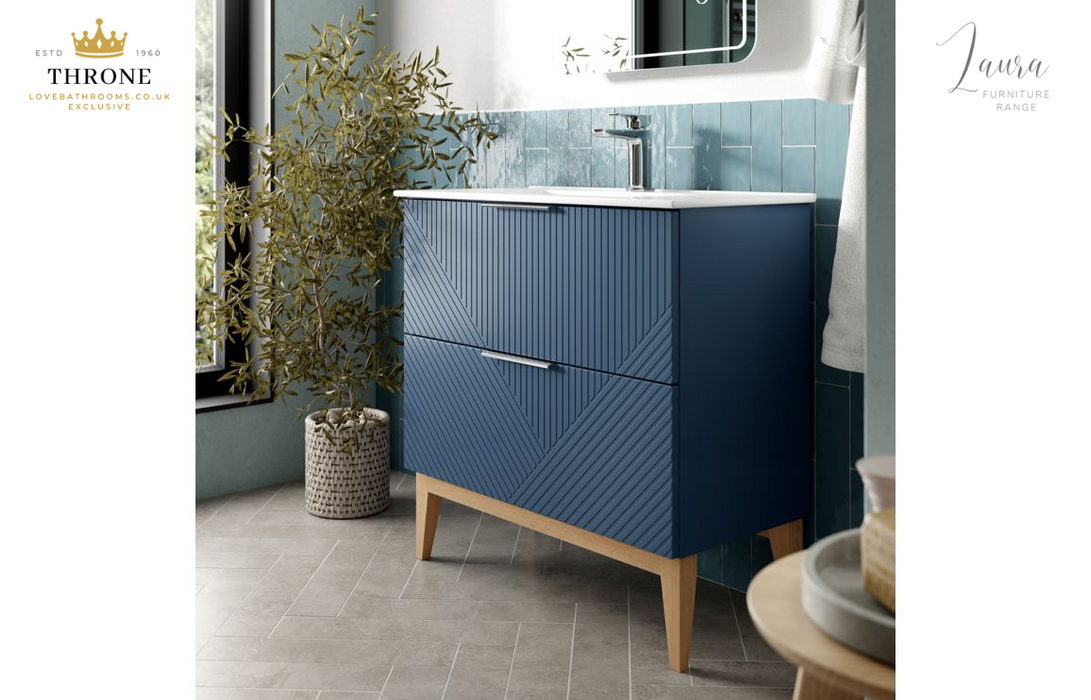 Throne - Laura - 615mm Floor Standing 2 Drawer Basin Unit & Basin - Matt Smoke Blue