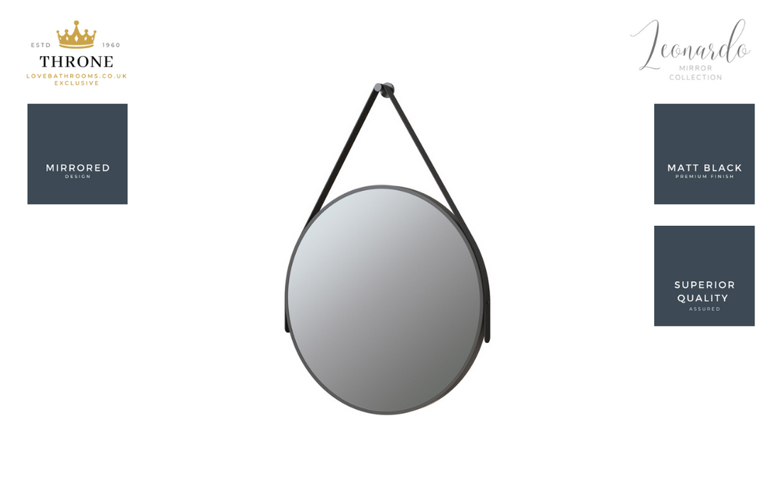 Throne - Leonardo - 600mm Round Bathroom Mirror - Matt Black