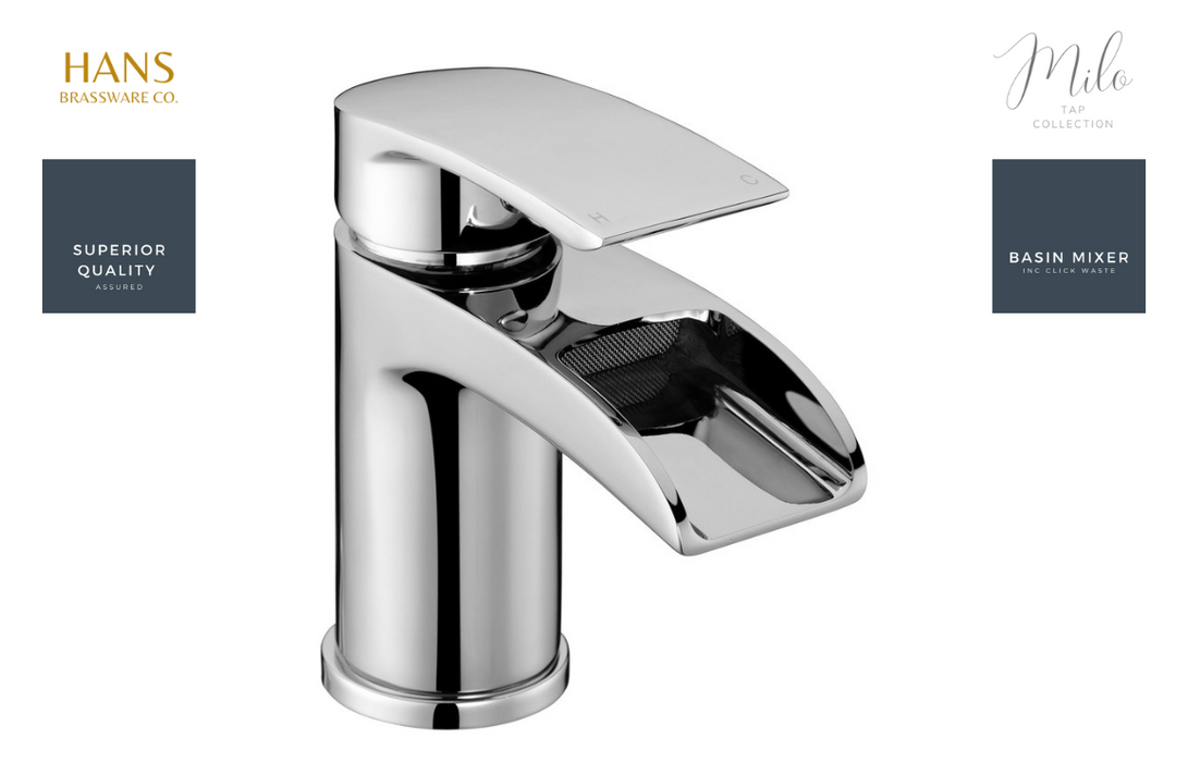 Hans Brassware Co. - Milo - Mono Basin Mixer Bathroom Tap & Click Clack Waste - Chrome