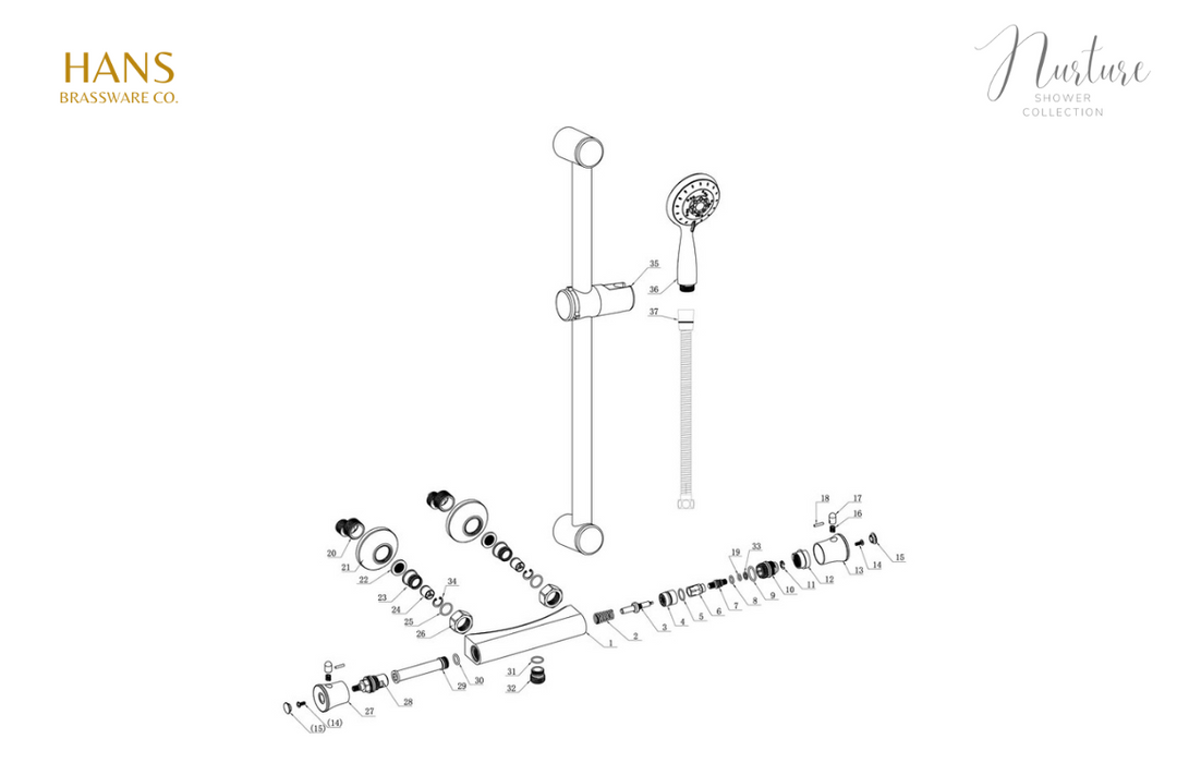 Hans Brassware Co. - Nurture - Low Pressure Thermostatic Bar Valve Mixer Shower