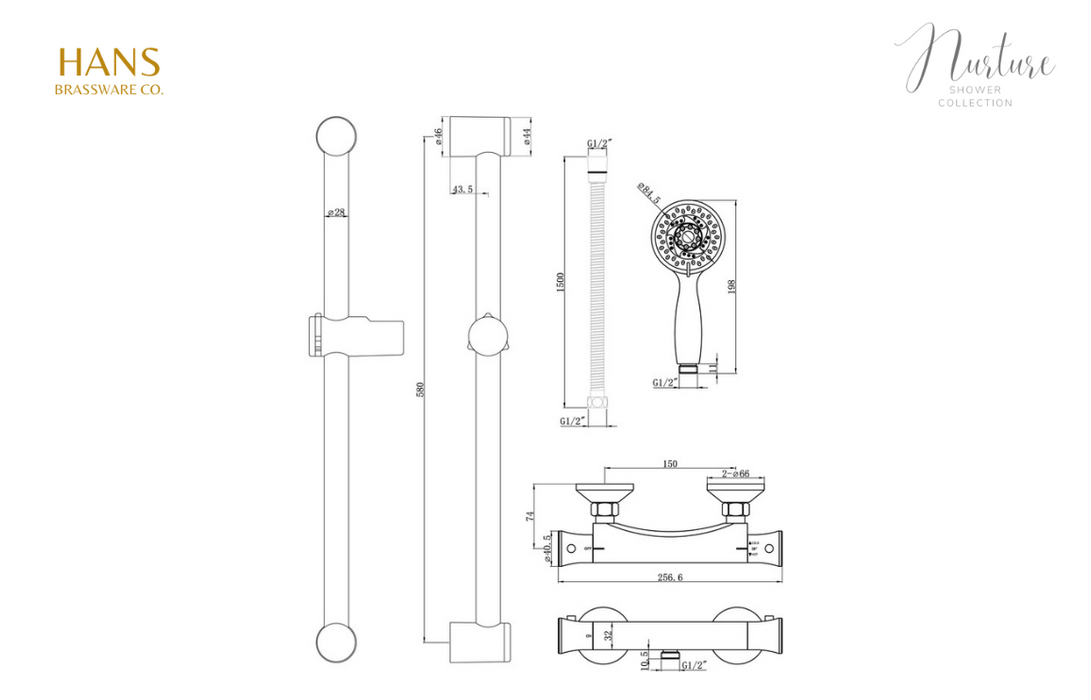 Hans Brassware Co. - Nurture - Low Pressure Thermostatic Bar Valve Mixer Shower