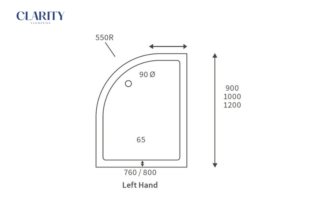 Clarity Showering - Low Profile - 1000x800mm Offset Quadrant Shower Tray & Waste - Left Hand