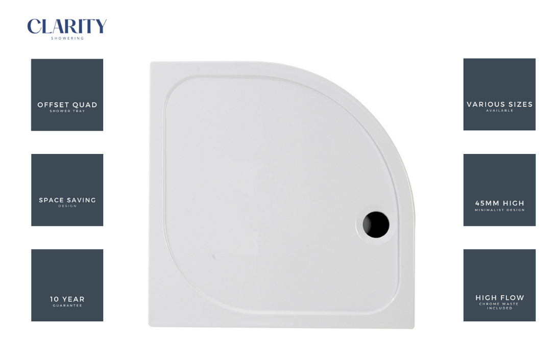 Clarity Showering - Deluxe Slimline Shower Tray - Offset Quadrant - Various Sizes