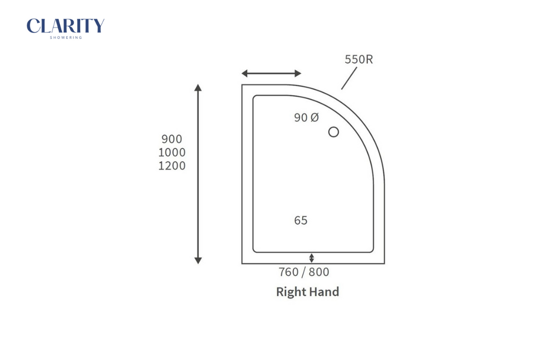 Clarity Showering - Low Profile - 1000x800mm Offset Quadrant Shower Tray & Waste - Right Hand