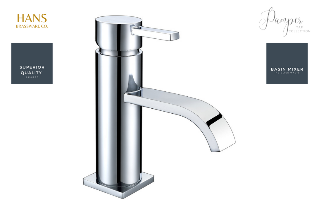 Hans Brassware Co. - Pamper - Basin Mixer Bathroom Tap & Click Clack Waste - Chrome