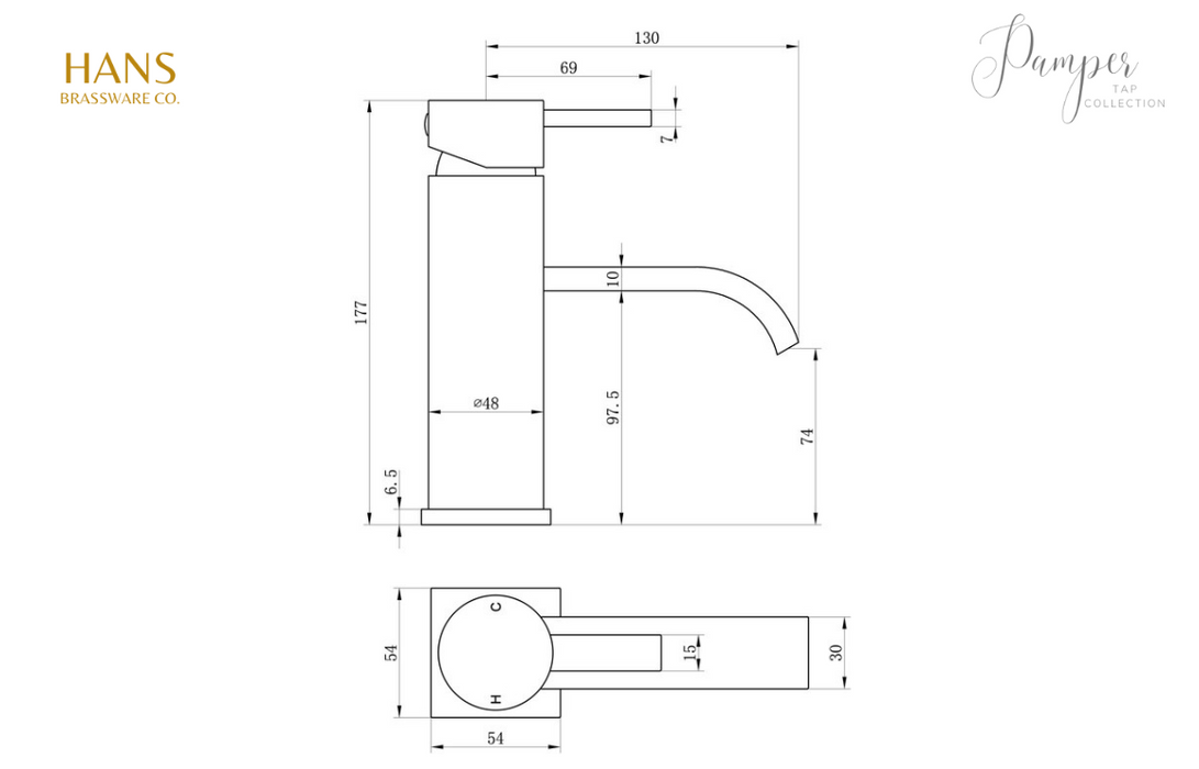 Hans Brassware Co. - Pamper - Basin Mixer Bathroom Tap & Click Clack Waste - Chrome