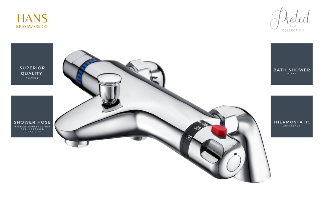 Hans Brassware Co. - Protect - Deck Mounted Thermostatic Bath Shower Mixer Valve Bathroom Tap - Chrome