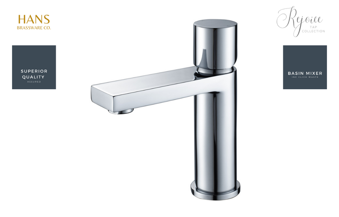 Hans Brassware Co. - Rejoice - Mono Basin Mixer Bathroom Tap & Click Clack Waste - Chrome