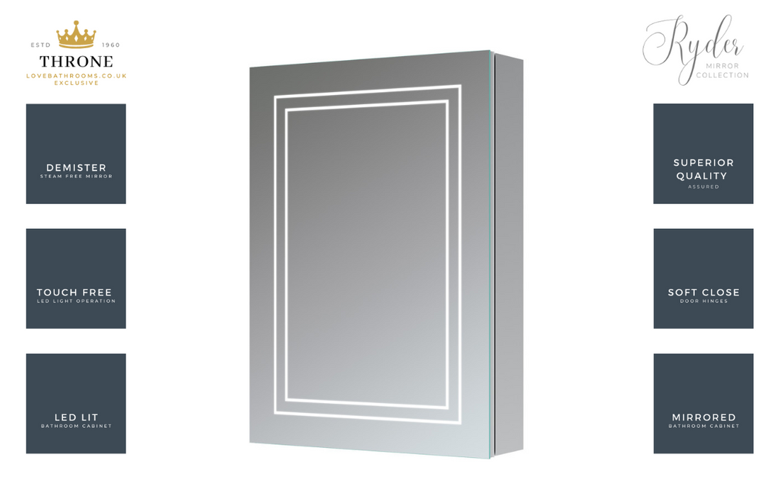 Throne - Ryder - 500mm 1 Door Front-Lit LED Bathroom Mirror Cabinet