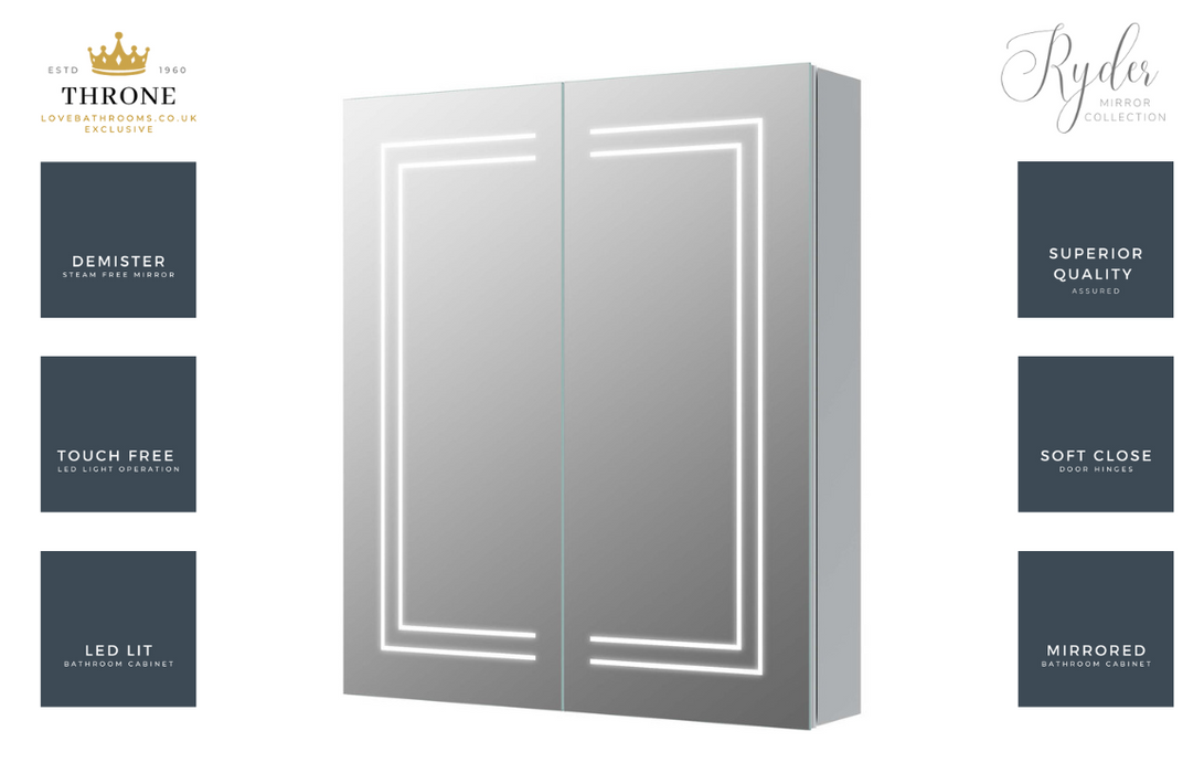 Throne - Ryder - 600mm 2 Door Front-Lit LED Bathroom Mirror Cabinet