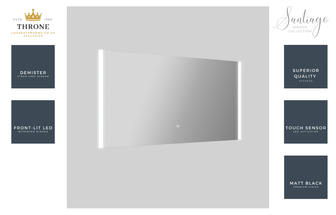 Throne - Santiago - 1200x600mm Rectangle Front-Lit LED Bathroom Mirror