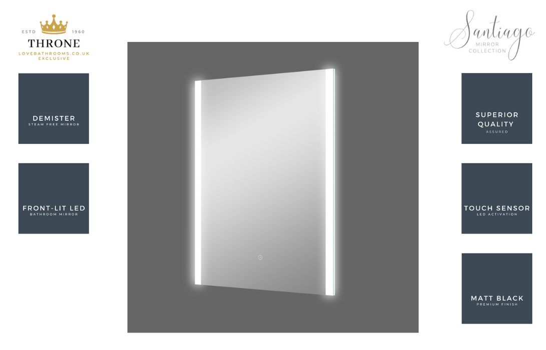 Throne - Santiago - 500x700mm Rectangle Front-Lit LED Bathroom Mirror