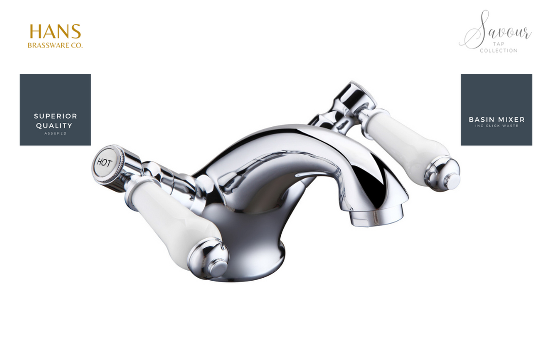 Hans Brassware Co. - Savour - Basin Mixer Bathroom Tap & Click Clack Waste - Chrome