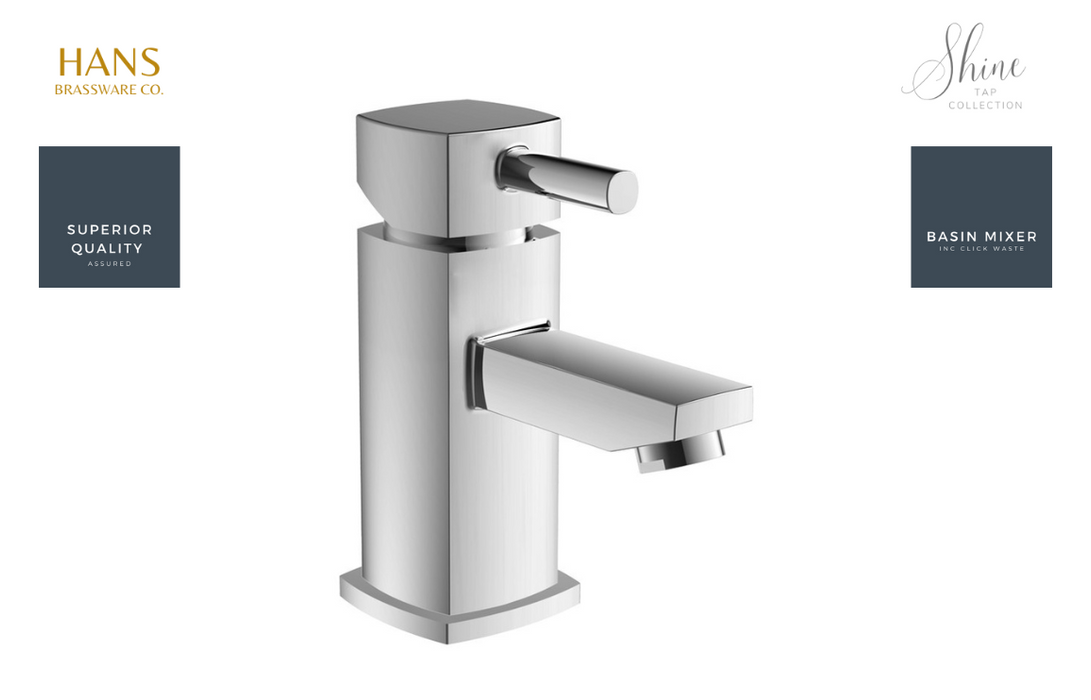 Hans Brassware Co. - Shine - Basin Mixer Bathroom Tap & Click Clack Waste - Chrome