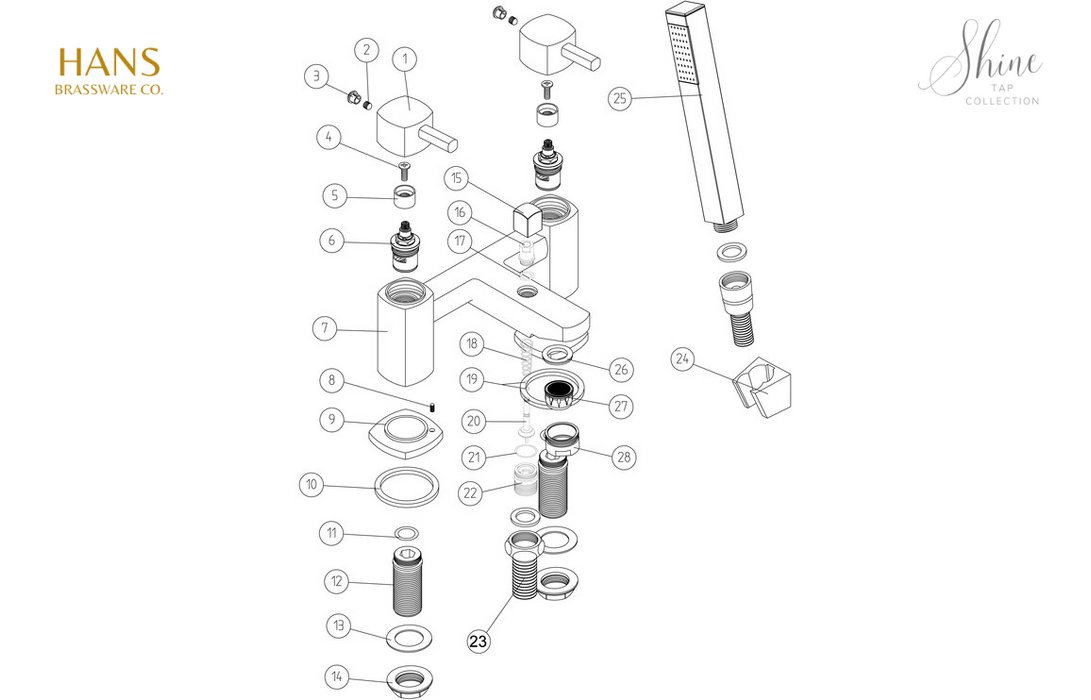 Hans Brassware Co. - Shine - Bath Shower Mixer Bathroom Tap - Chrome